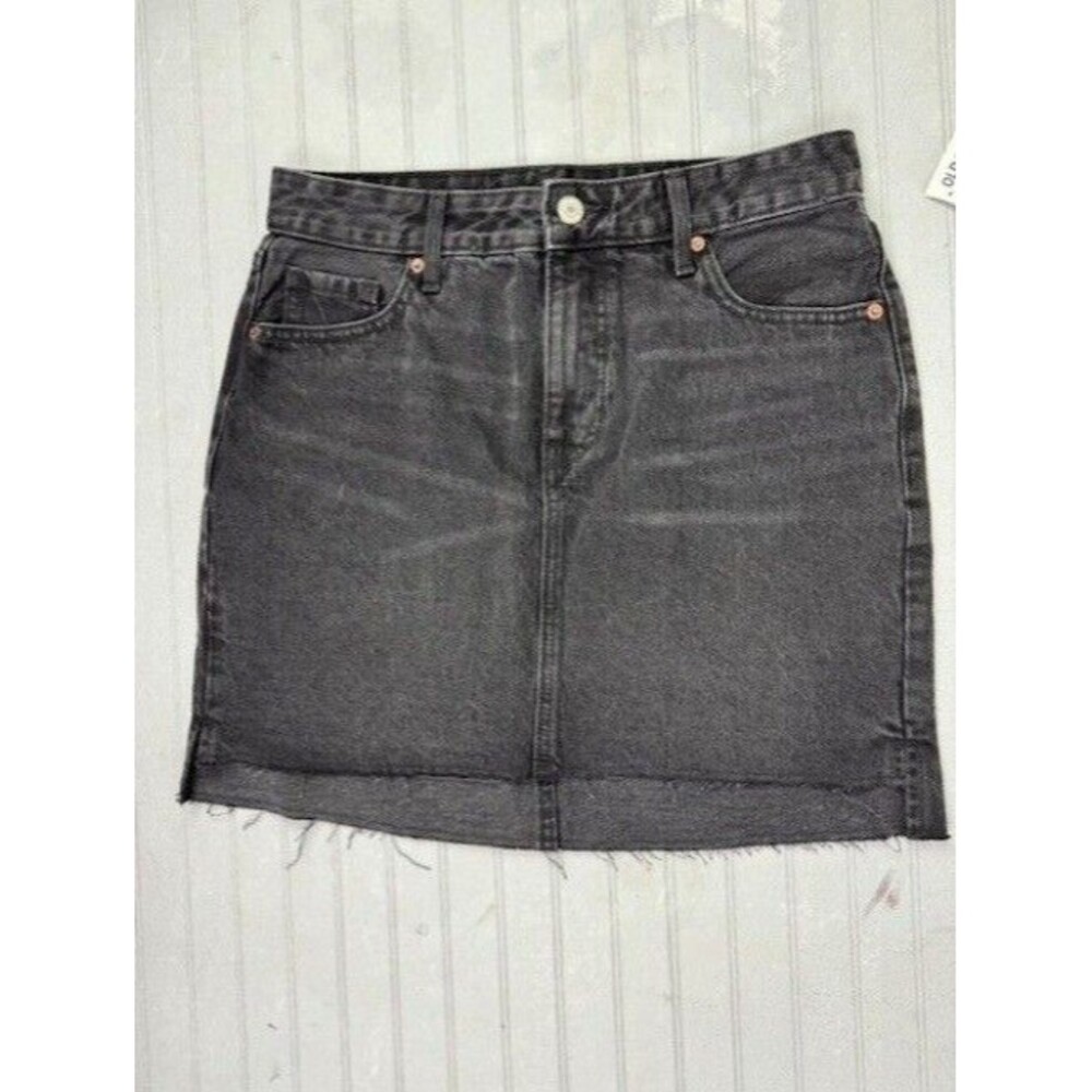 Old Navy Size 4 Womens Skirt Black Jean Denim High Rise Cotton Asymmetrical Hem